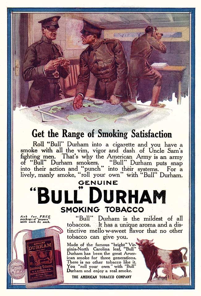 Реклама табака Bull Durham, 1916 год