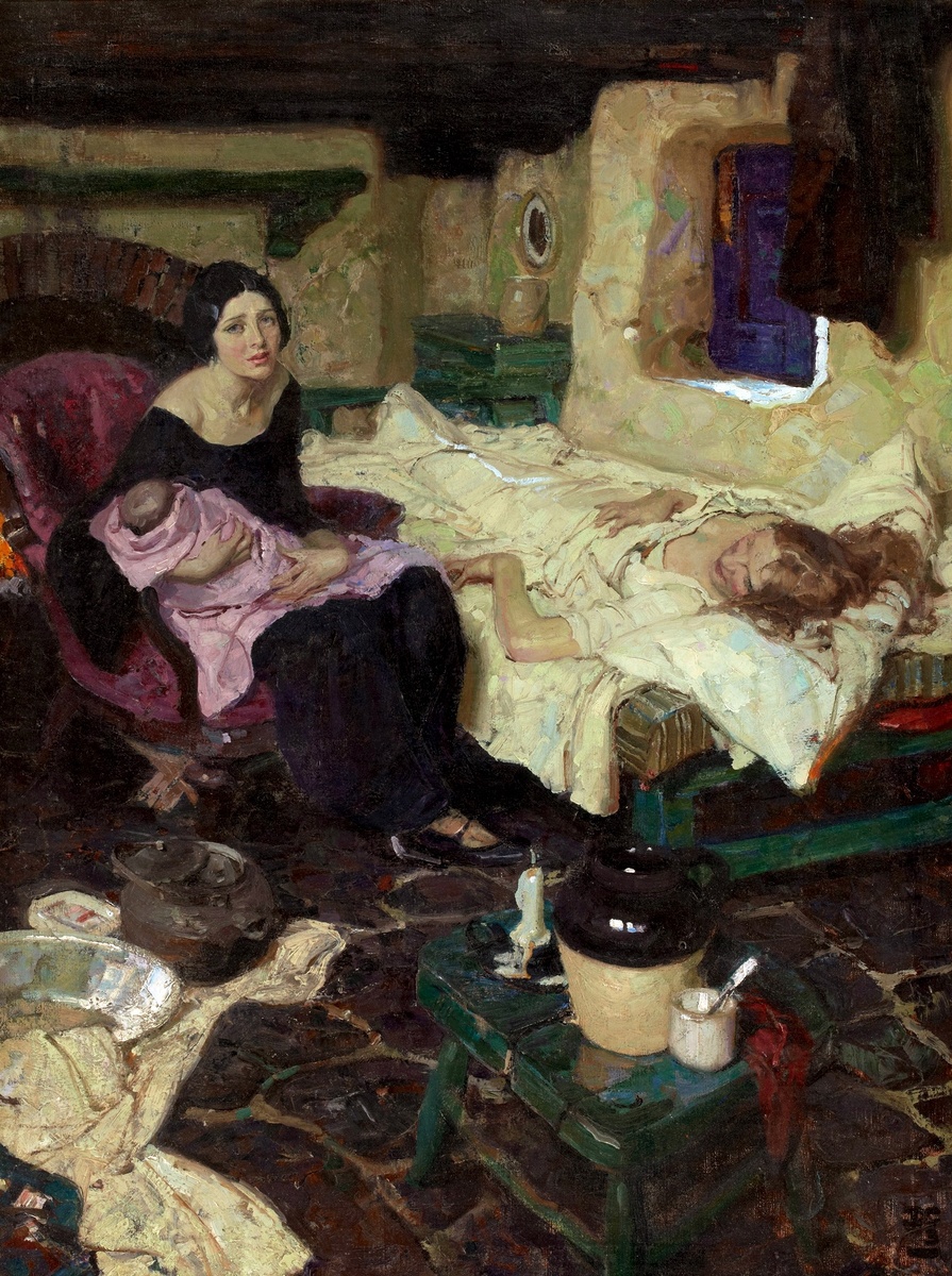 Держите для вдохновения потрясающей красоты работу. Дин Корнуэлл (1892-1960) «Прекрасная акушерка, младенец и прекрасная мать» (1923)