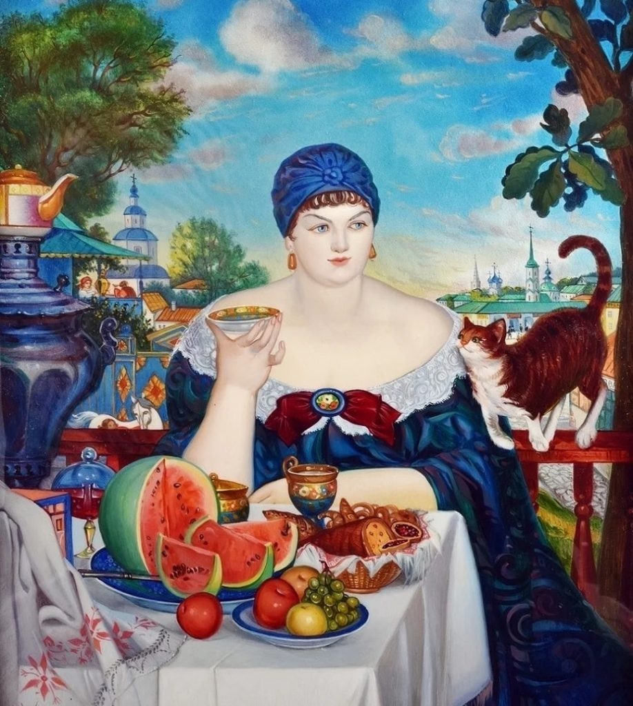 Борис Кустодиев «Купчиха за чаем», 1918 