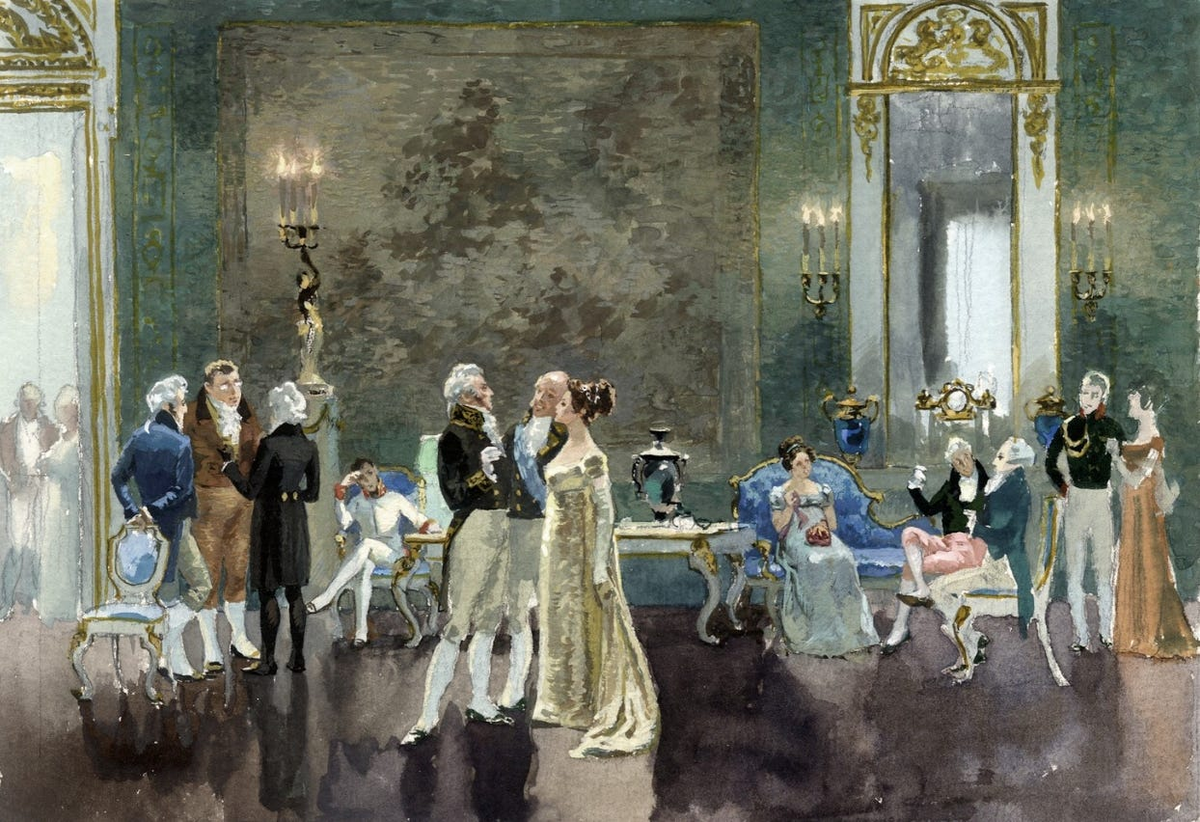 Салон Анны Павловны Шерер, где разве что в виде исключения говорили на русском. Кстати, Salon - это гостиная. 