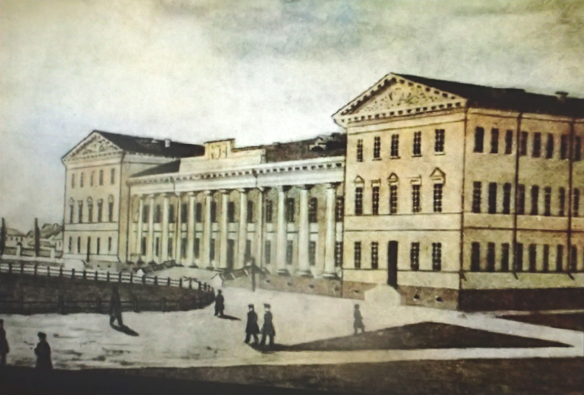 Нежинская гимназия. Акварель О.Б. Визеля 1830. (Колоризация).