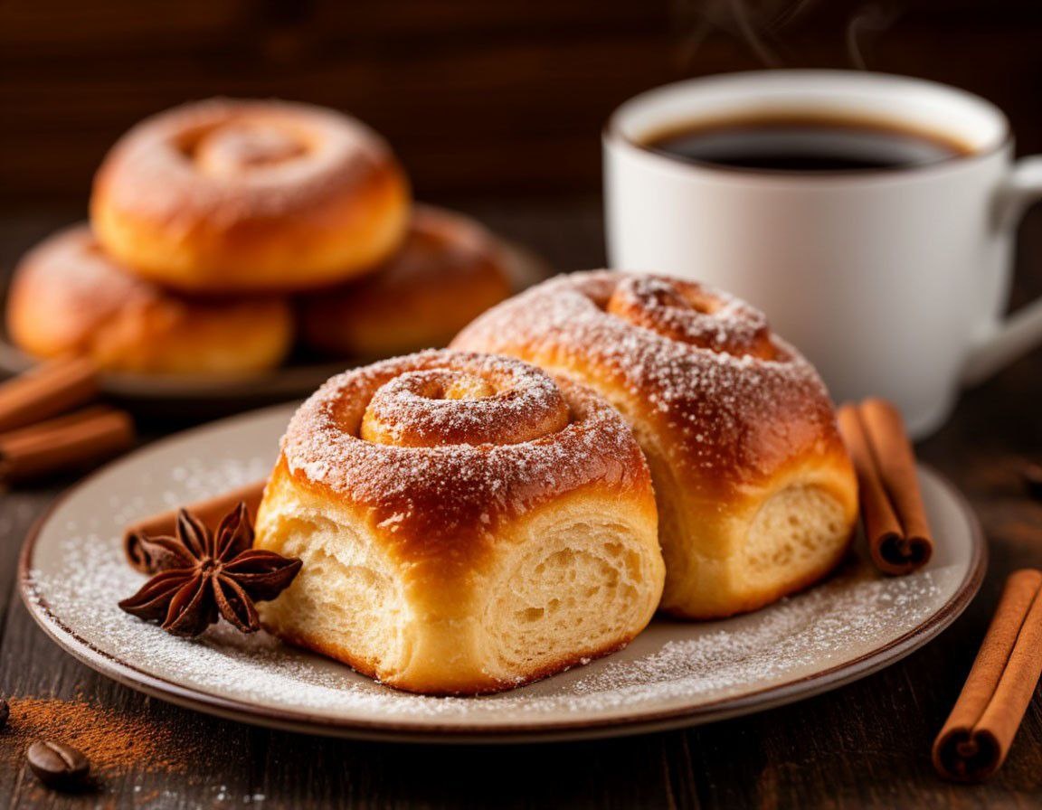 Булочки завитушки с сахарной пудрой и корицей