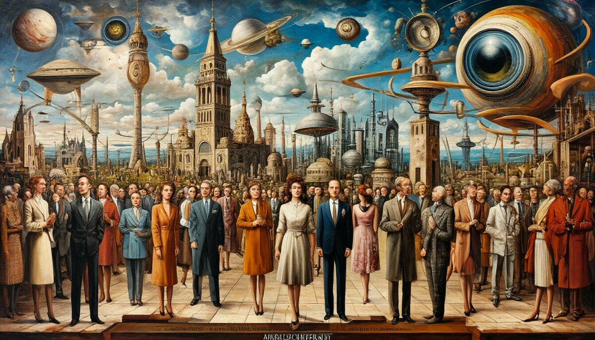 Наша современность, в образе людей: Охлаждении веры, Распространении рационализма, Нравственном релятивизм, Влиянии сектантства, сюрреализм, фэнтэзи, 10D, бесконечная экспозиция и детализация