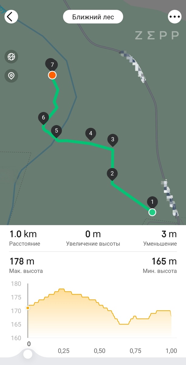 Схема маршрута в приложении Zepp