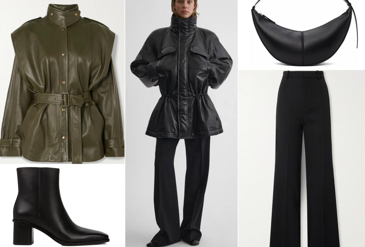 Объемная кожаная куртка с воротником-стойкой