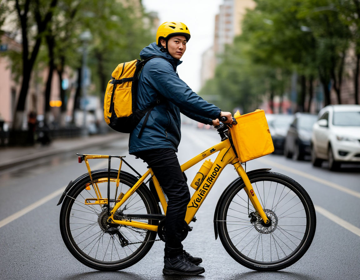 Курьер Яндекс Еда на велосипеде
