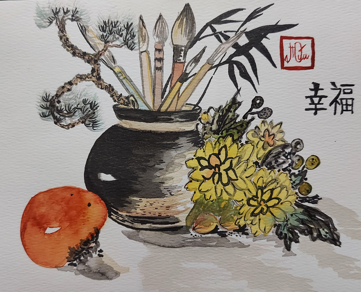 Рисунок Ольги Сюмиот. Один из первых, мне он дорог. Бумага здесь ещё акварельная, а рисовая уже была заказана и в пути. 