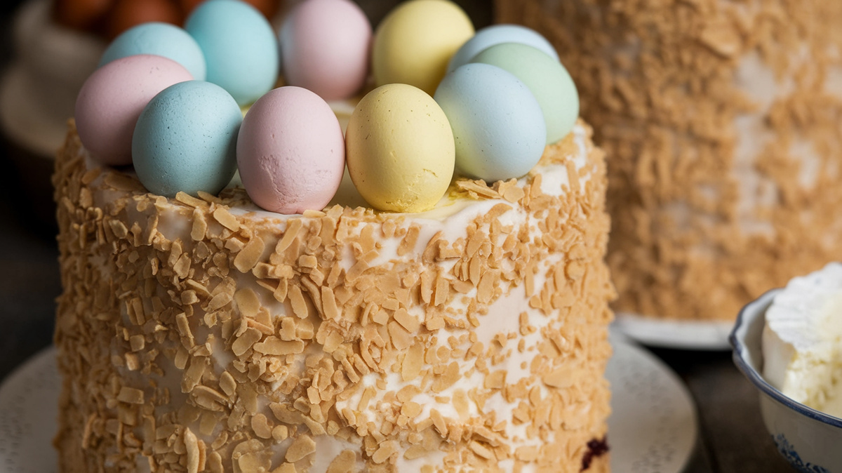 Яйца 8 шт.
Молоко 500 мл
Маргарин сливочный  250 г
Сметана 500 г
Сахар 450 г
Ванильный сахар 3-4 пакетика
Соль 0,5 ч. л.
Дрожжи сухие 15 г (свежие 50 г)
Мука 1400 г (мука разная, но не больше 1600 г)
Изюм 250 г
Украшение:
Белок от 4 яиц
Сахар 200 г
По щепотке лимонной кислоты и соли

В 9 л ёмкости соединить разболтанные крупные яйца со сметаной и едва тёплыми молоком, растопленным маргарином, всыпьте сахар, ваниль, соль. По половнику вмешивайте соединённые с мукой дрожжи. С последней мукой добавить изюм. Тесто вымесить. Дать подойти под крышкой трижды, осадить. Руками в масле наполнить 1/2 формы с пергаментом выше края. Дать час подойти под полотенцем. Выпекать при 180 С 40 минут, до готовности. Проверять деревянной шпажкой. Дать постоять 10 мин. на столе. Извлечь из форм, пергамент не снимать до подачи. Глазурь: белки взбить в устойчивую пену, в несколько приёмов всыпать сахар, затем 🍋 кислоту. Нанести на холодные куличи.