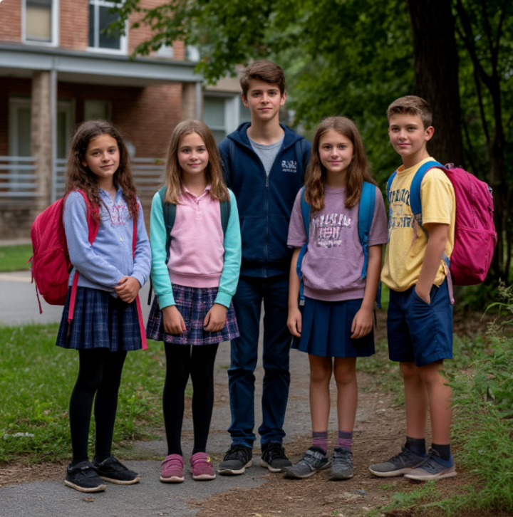 Петя собрал друзей у школы