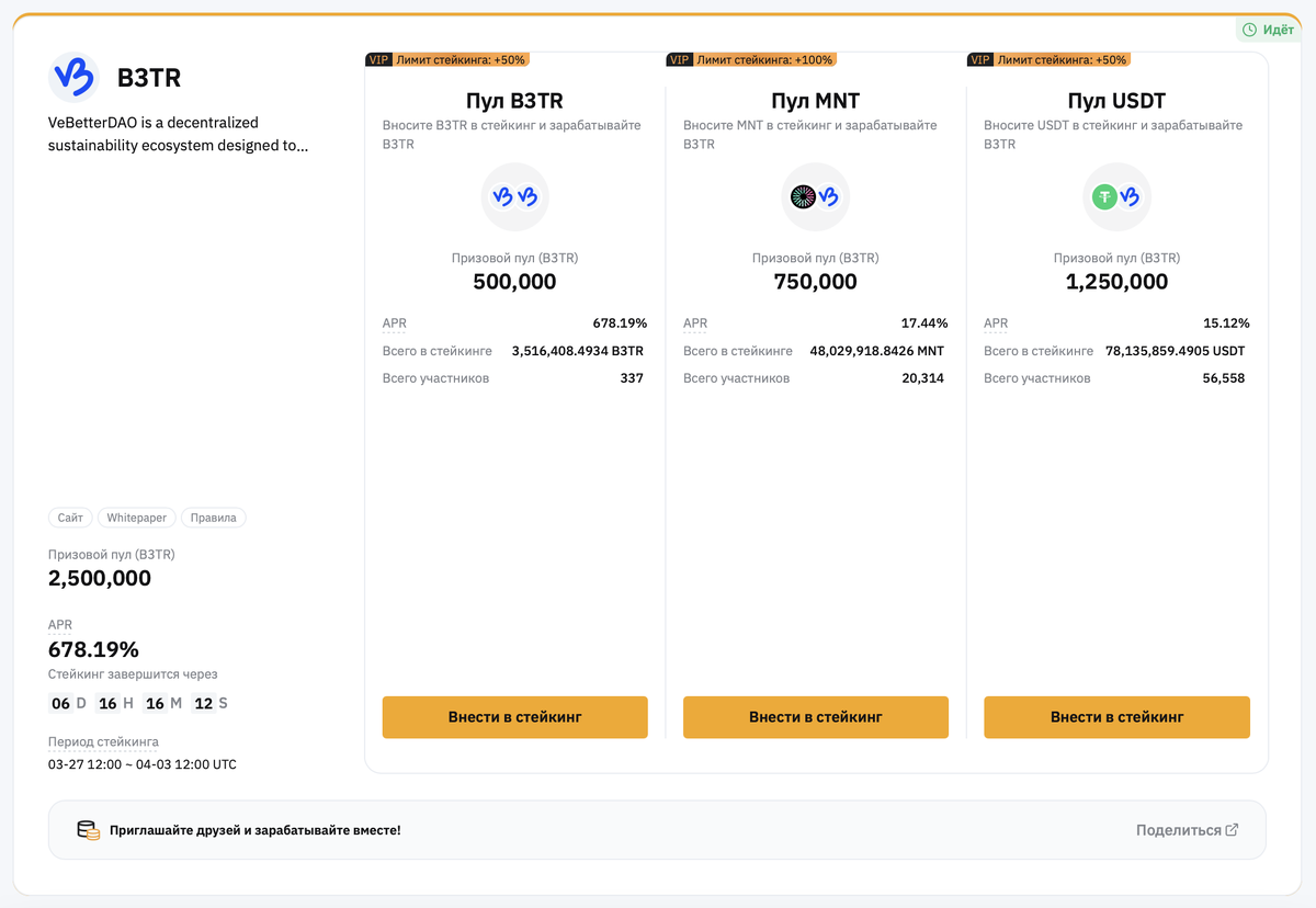 Пул VeBetterDAO на Bybit Launchpool