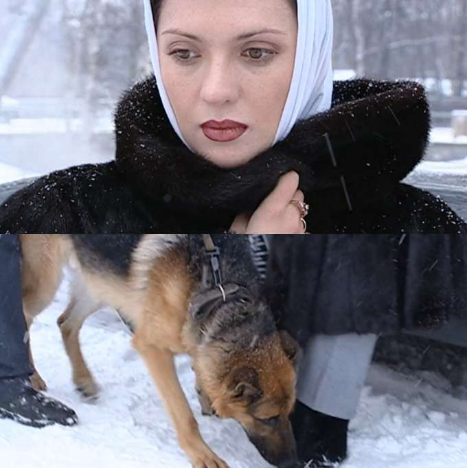 Ольга Дроздова в роли Кати Званцевой в сцене с овчаркой  