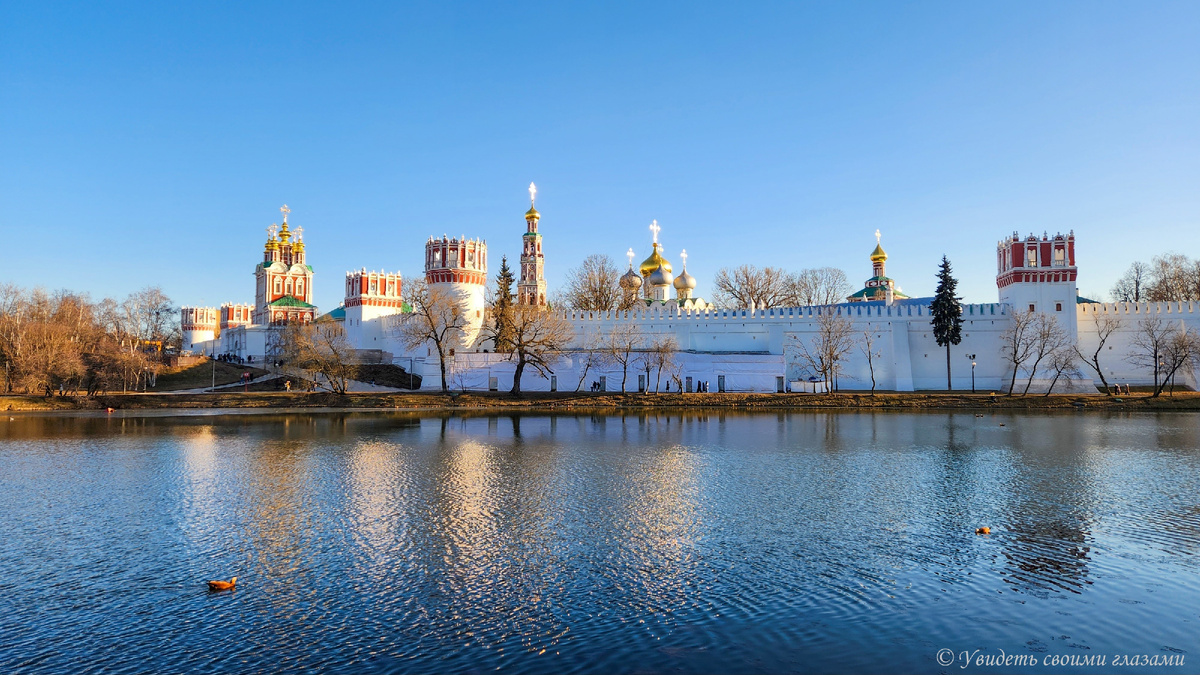 Вид на Новодевичий монастырь и пруд весной