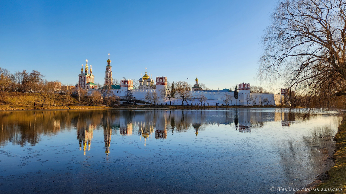Вид на Новодевичий монастырь и пруд весной