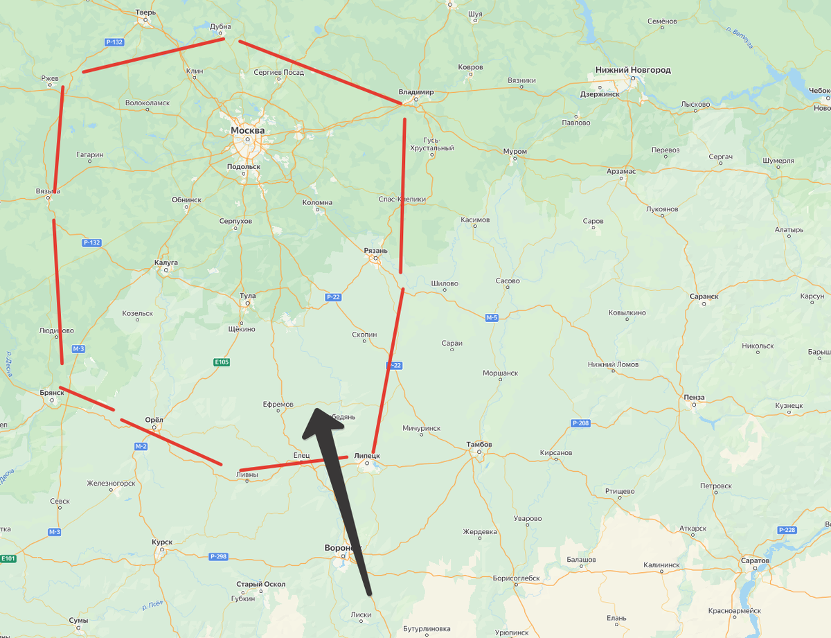 Граница расселения вятичей и направление похода хазар в конце 8 века нашей эры. 