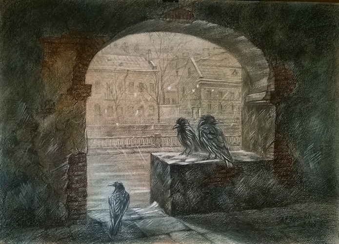 © Михаил Занько. На Крюковом канале. Вар. 2. Цветной карандаш. 70 х 50 см. 2014.