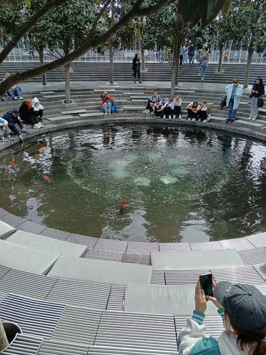 Водоём с рыбками, место для релаксации.