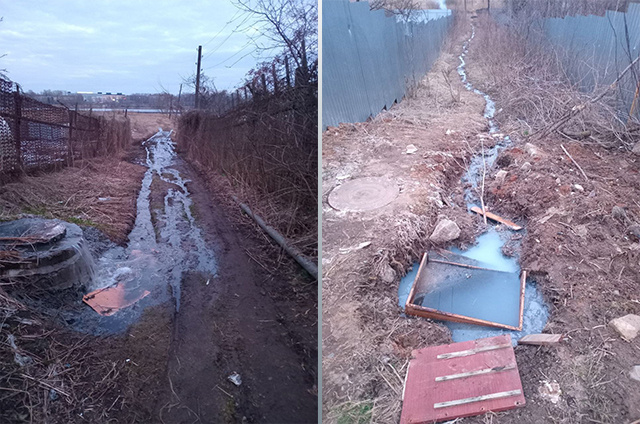 В городе Кимры Тверской области канализация течет прямо в Волгу