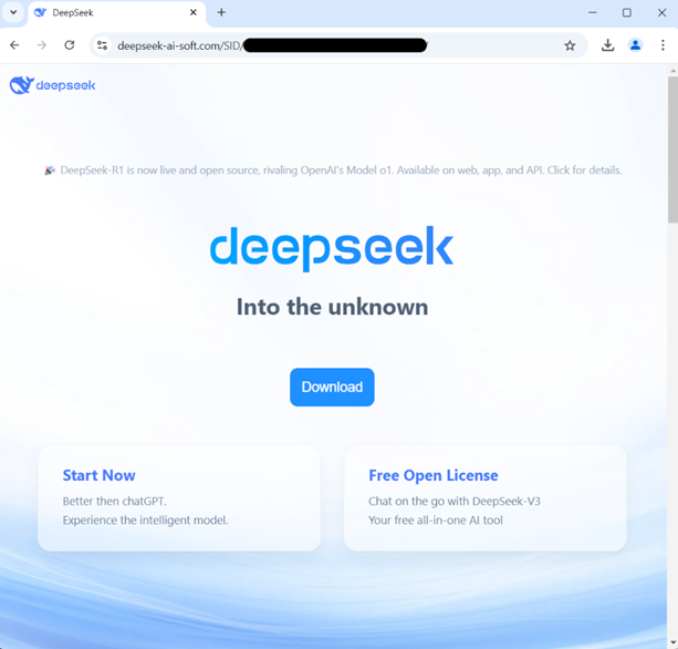 Поддельный сайт DeepSeek (Malwarebytes)
