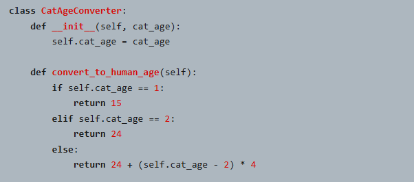 Калькулятор сравнения кошачьего возраста относительно человеческого на Python через классы