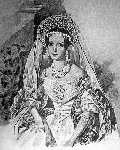 А. М. Бороздина, по мужу Раевская, в костюме фрейлины. Худ. Гау, акварель, 1830-е гг.