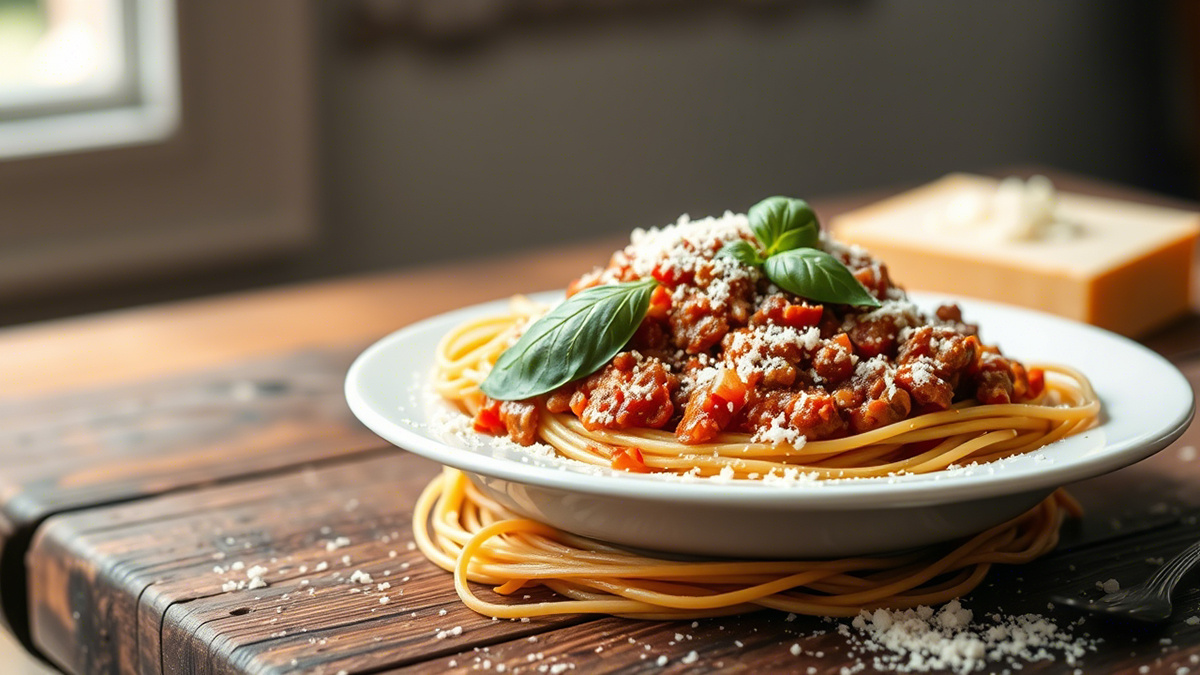 Паста болоньезе с томатным соусом