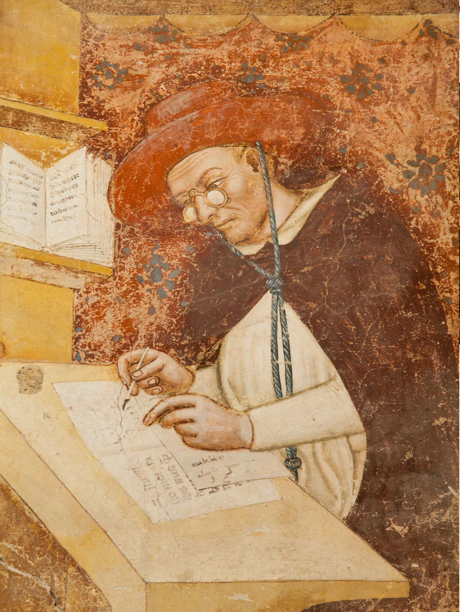 Томмазо да Модена, Портрет Уго де Сен-Шера. 1352 год, фреска, высота около 150 см Тревизо, Сан-Никколо, зал капитула.