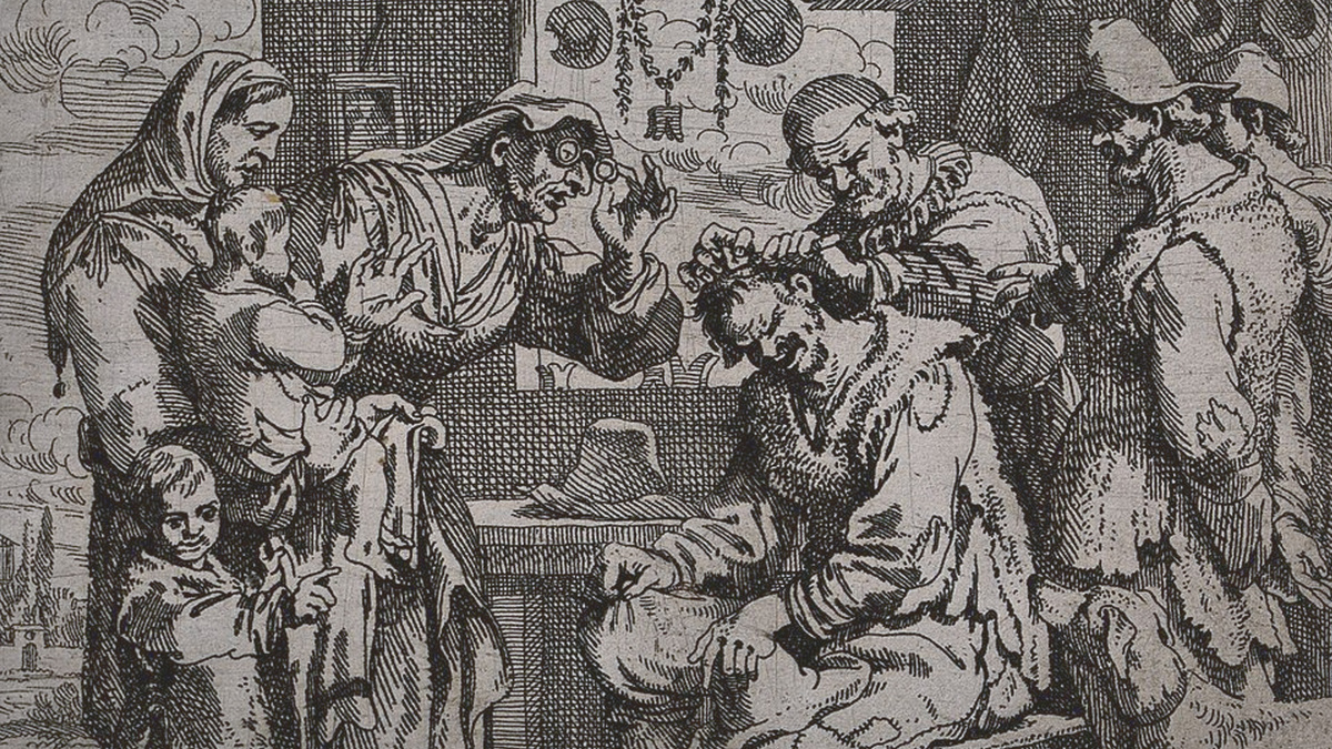 лечение травмы головы гравюра