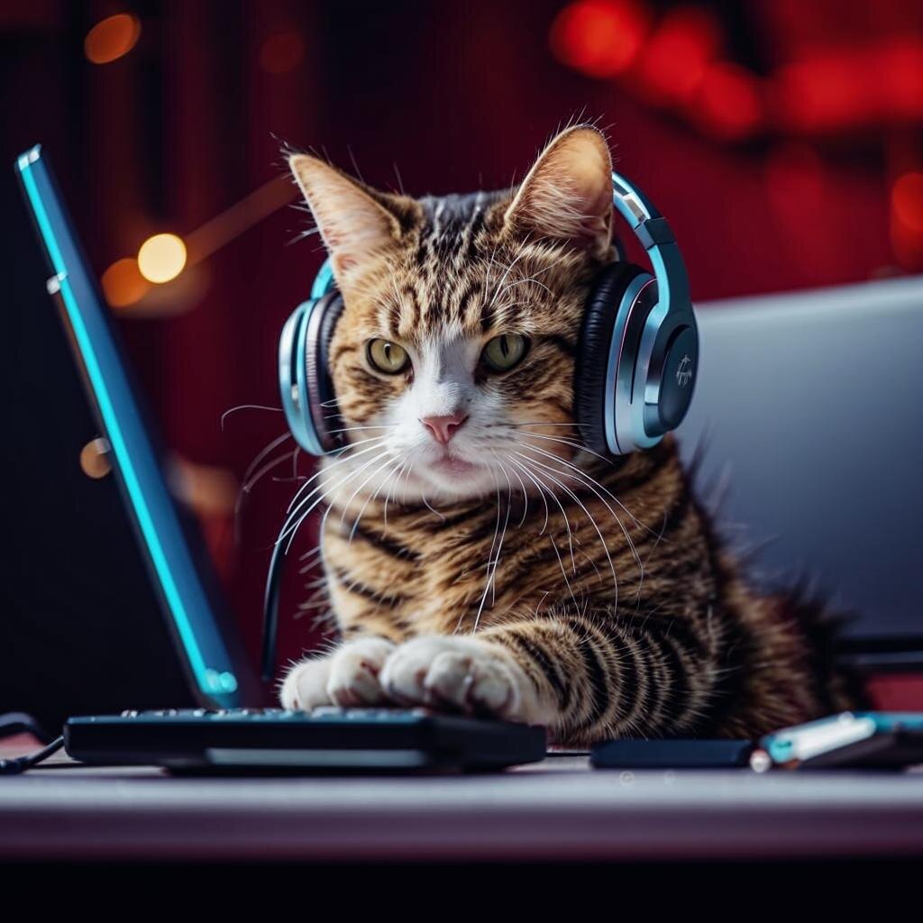 Ноутбук и кот