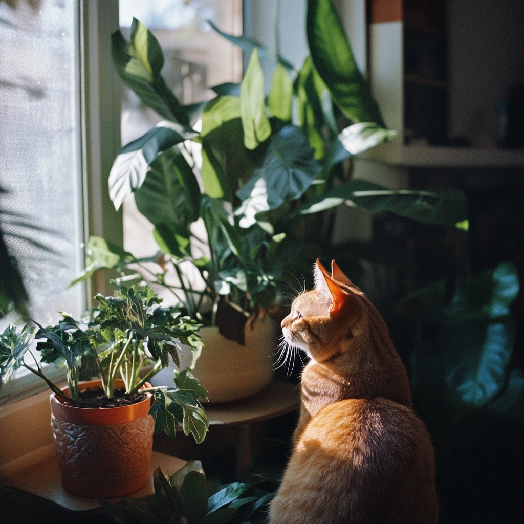 Кошечка смотрит в окно