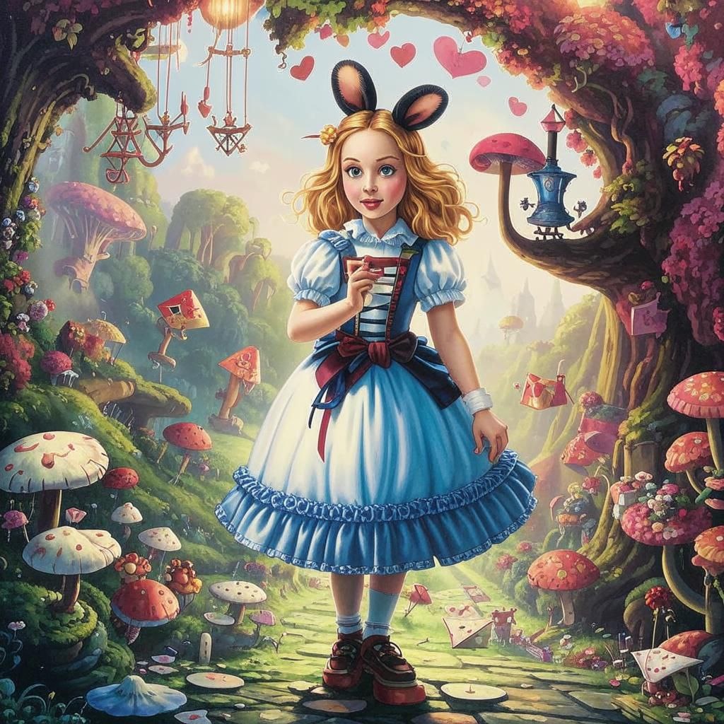 иллюстрация к сказке "Алиса в стране чудес" сгенерирована нейросетью КАндинский