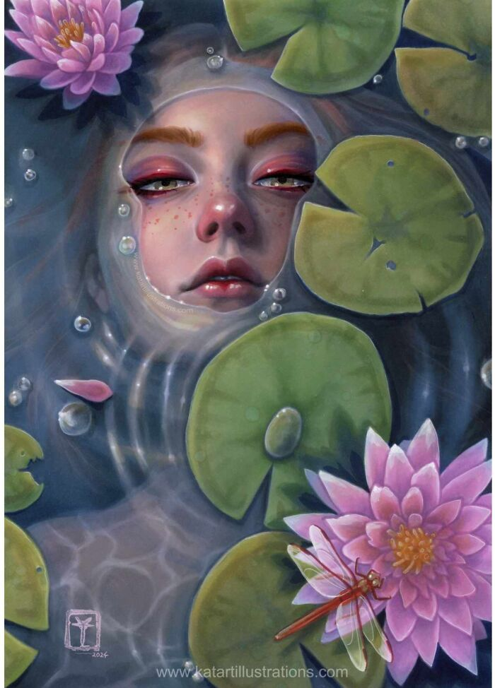 «Лилии-искусительницы». Художница пишет, что это «подделка под "Смерть Офелии" Джона Эверетта Милле». Источник: katartillustrations.com