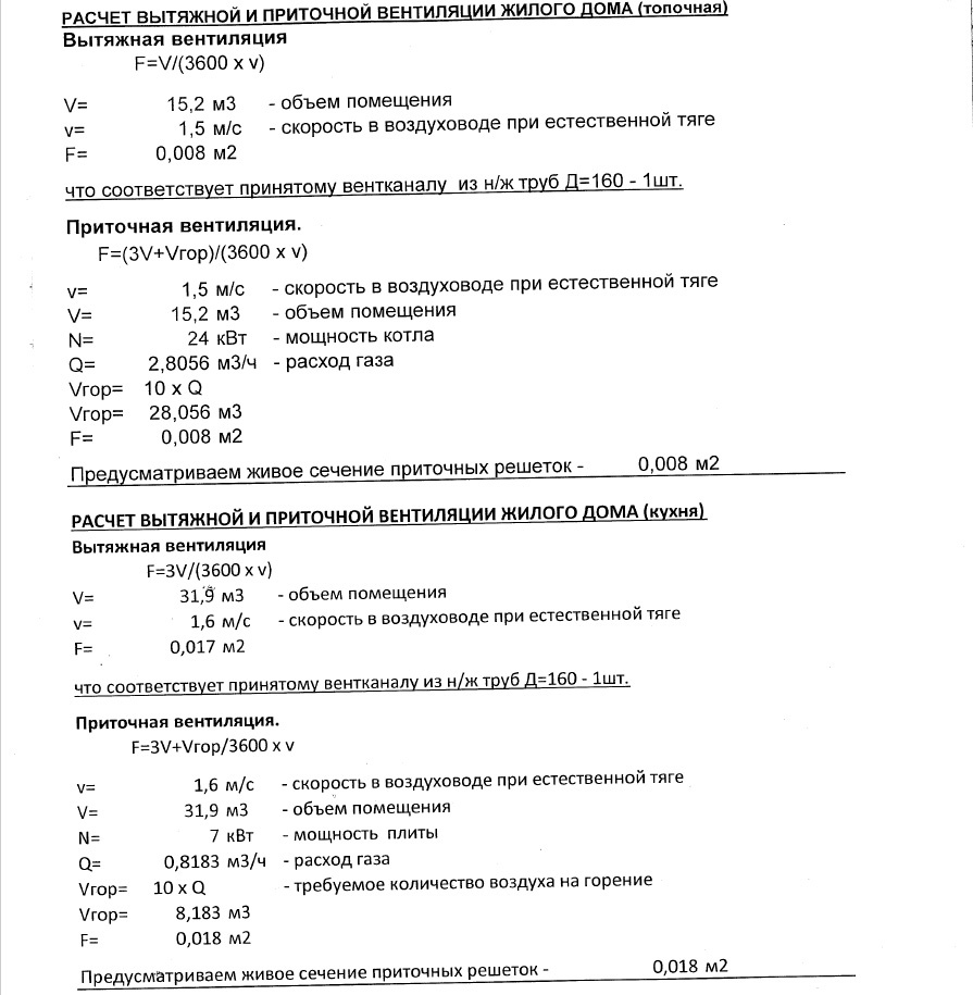 расчет приточной и вытяжной вентиляции