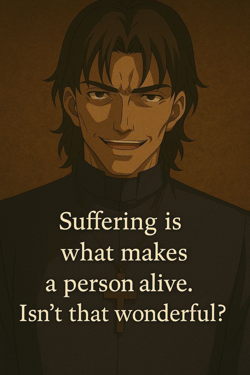 «Страдание — это то, что делает человека живым. Разве не прекрасно?». Кирей, антагонист, оправдывает свои действия философией боли. Его слова подчёркивают моральную извращённость.