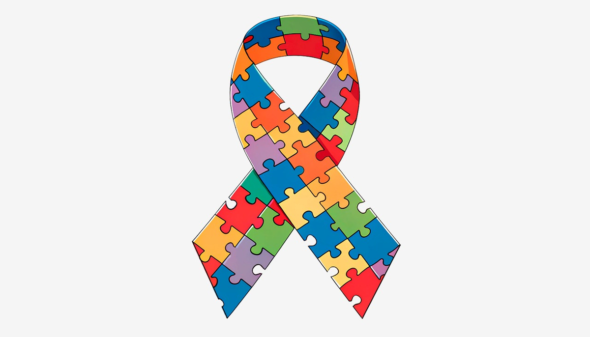Лента с разноцветными пазлами — символ Всемирного дня распространения информации о проблеме аутизма