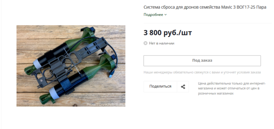 Скриншоты страниц по продаже 3D-печатной продукции для нужд СВО