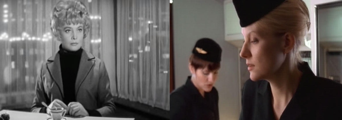 Татьяна Доронина в фильме "Еще раз про любовь" (1968 г.) и Рената Литвинова в фильме "Небо. самолет. девушка" (2002 г.)