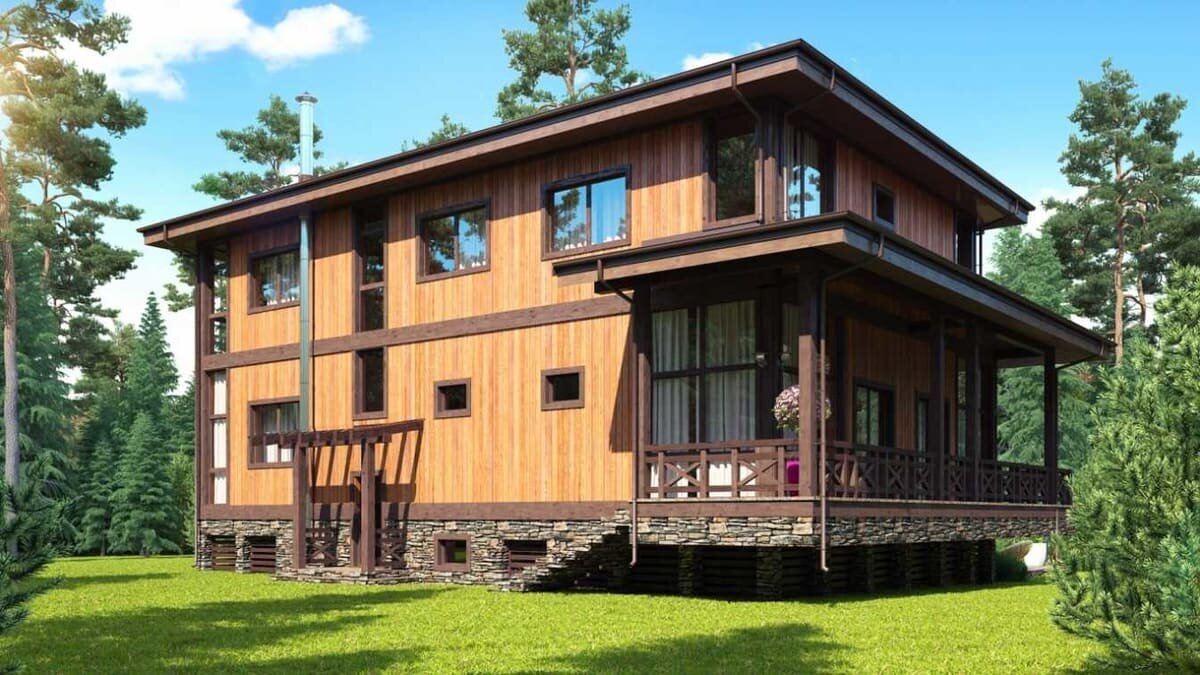 Обзор фасада деревянного дома "Харли" компании NATURI