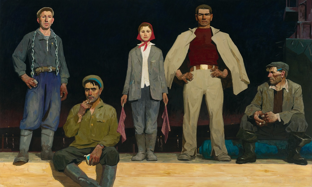В.Е. Попков. Строители Братска. 1960–1961.Холст, масло. 183x302. Государственная Третьяковская галерея. Москва 
