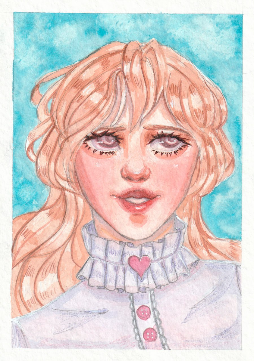 Акварельный портрет моего персонажа-маскота старыми кистями