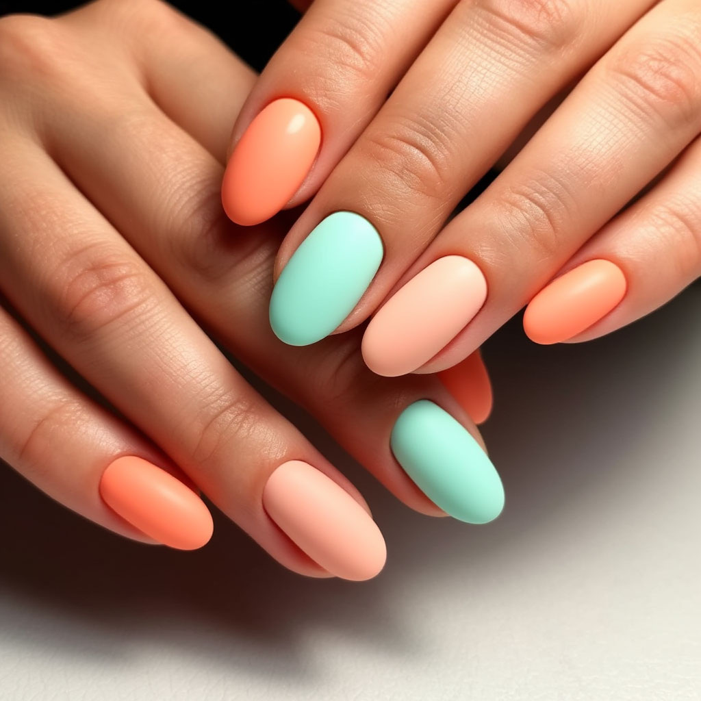 Мятный + Персиковый маникюр