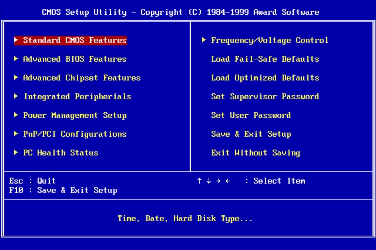 Award Software Inc. / Public Domain / Wikipedia📷Меню BIOS фирмы Award