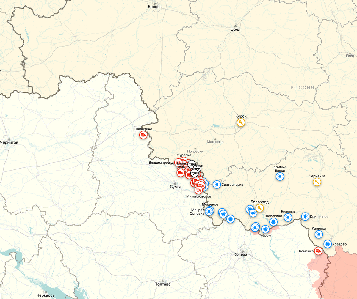 Карта Сумской области и боев. Источник: интерактивная карта РИА: https://ria.ru/20220622/spetsoperatsiya-1795199102.html