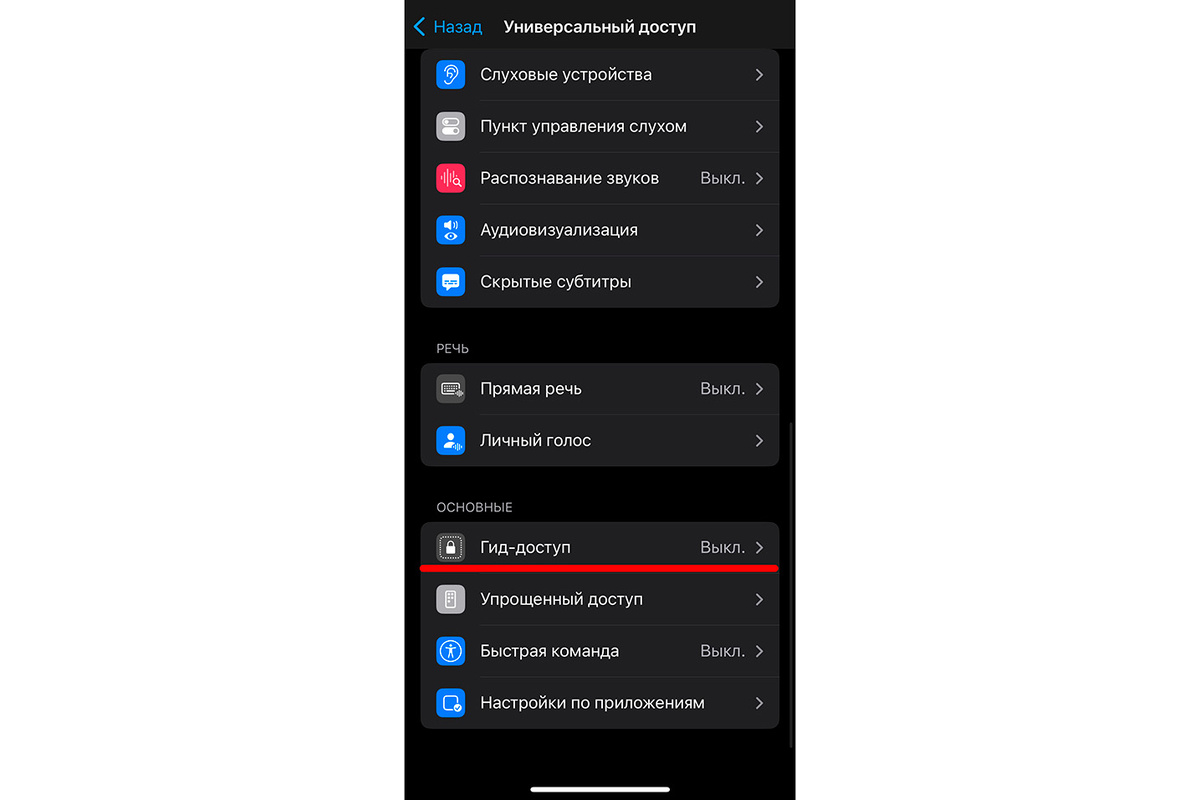 Функция «Гид-доступ»