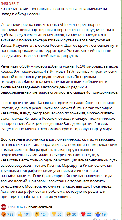    Скриншот телеграм-канала INSIDER-Т