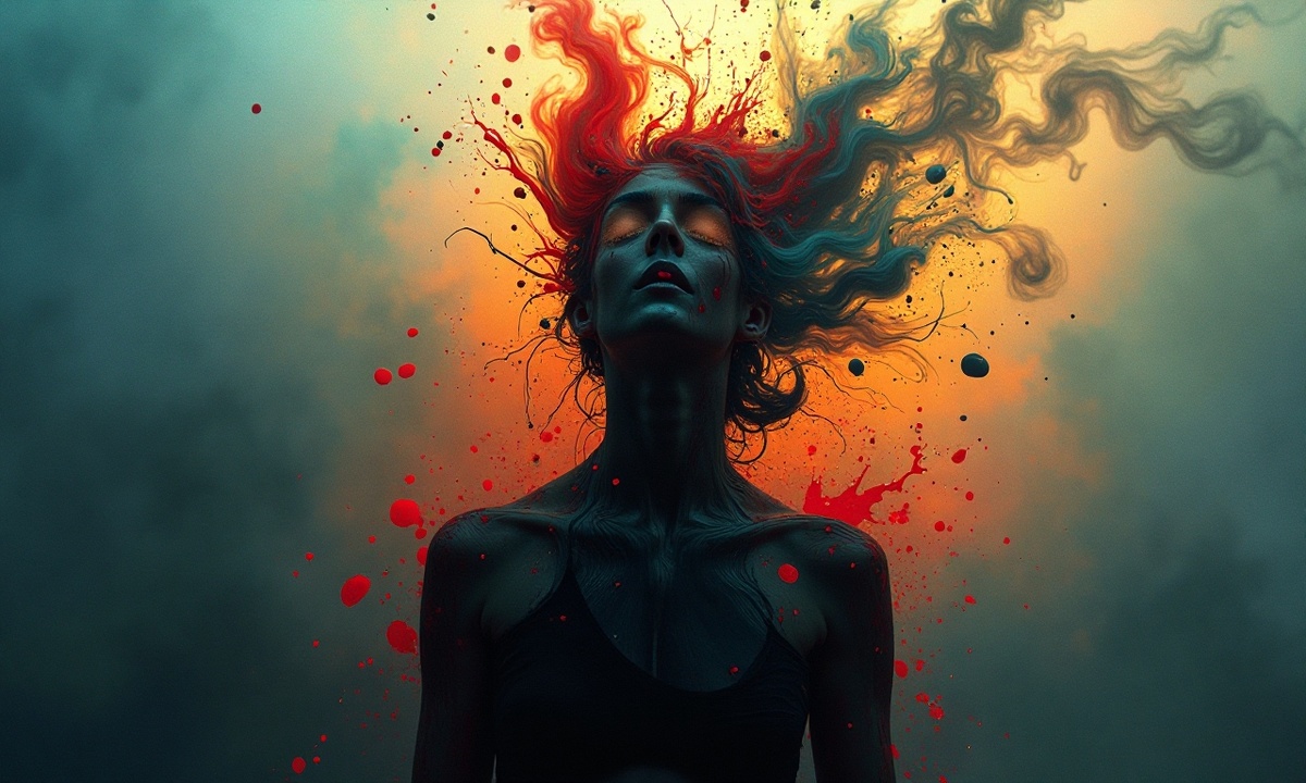 Эмоции, вырвавшиеся на свободу в вихре красок.