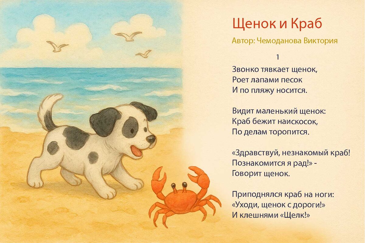 Щенок и Краб иллюстрация стр 1 сайт v-chemodanova.ru
