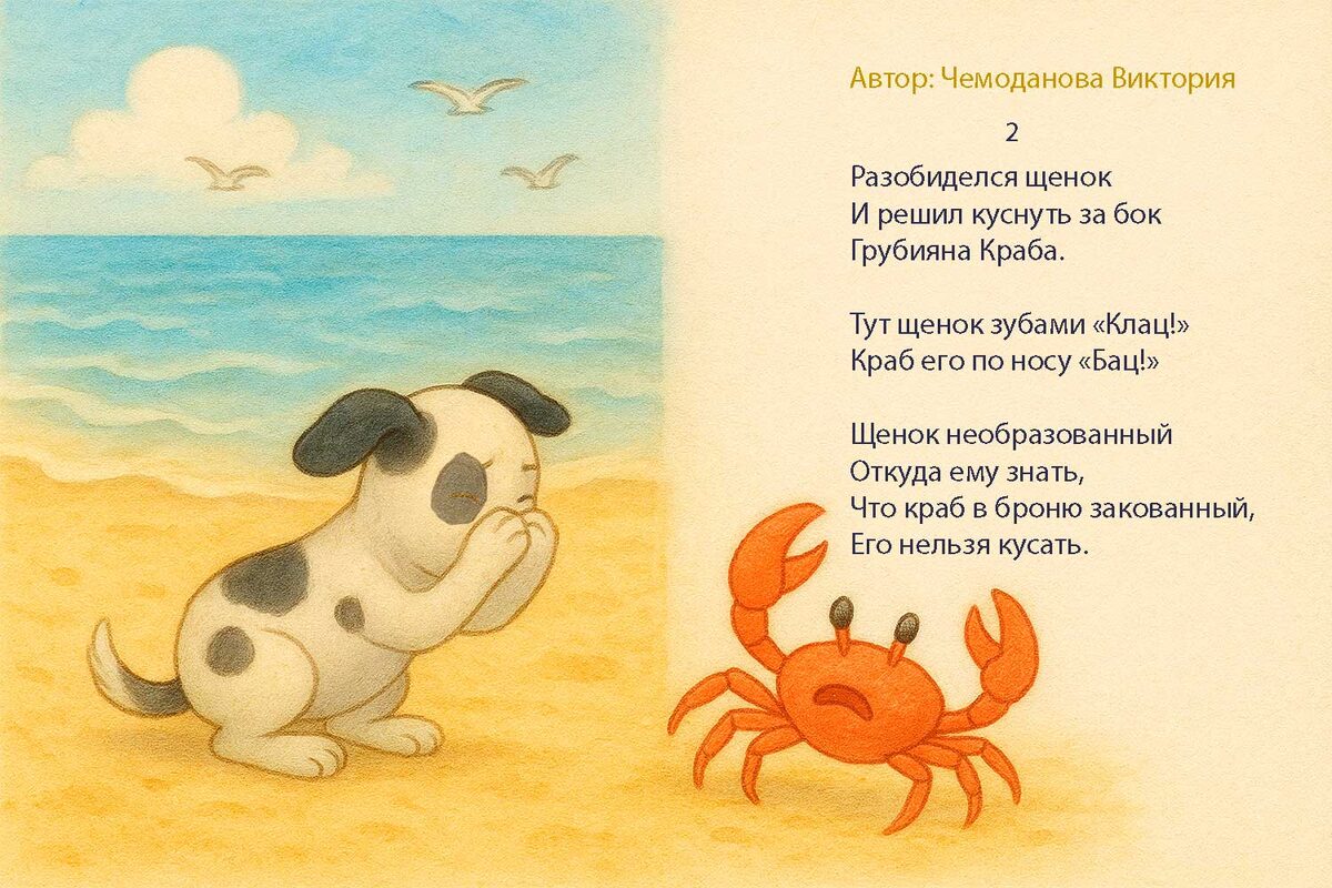 Щенок и Краб иллюстрация стр 2 сайт v-chemodanova.ru