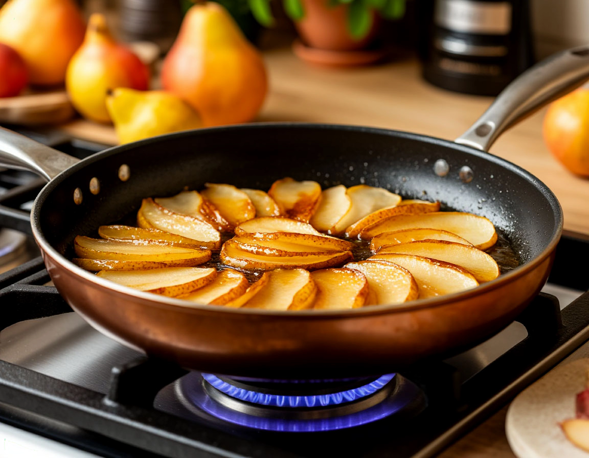 Для карамелизации лучше всего подойдут груши с плотной мякотью. Так же вместо груши в этом рецепте можно использовать карамелизованные сливы, айву или яблоки.  