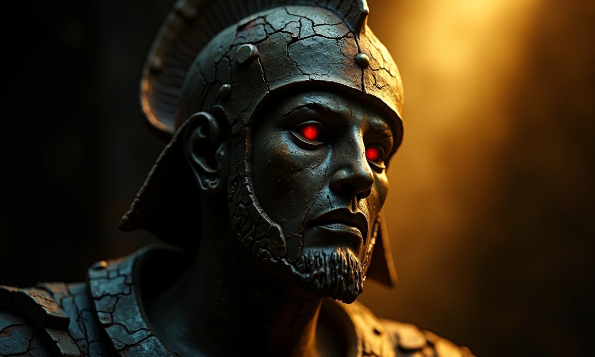 Воин из бронзы, чьи глаза хранят древние тайны.