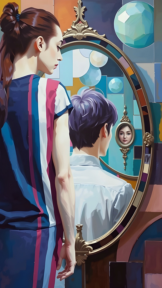 Я отражаюсь. Иллюстрация создана с помощью нейросетей DreamAI и Flux Schnell и программы Photoshop